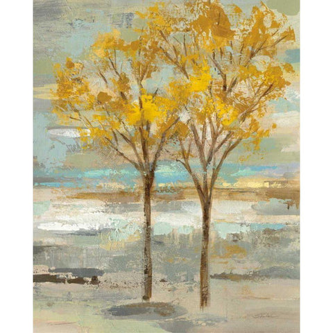 Golden Tree and Fog II White Modern Wood Framed Art Print by Vassileva, Silvia