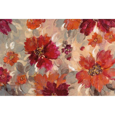 Magenta and Coral Floral Gold Ornate Wood Framed Art Print with Double Matting by Vassileva, Silvia