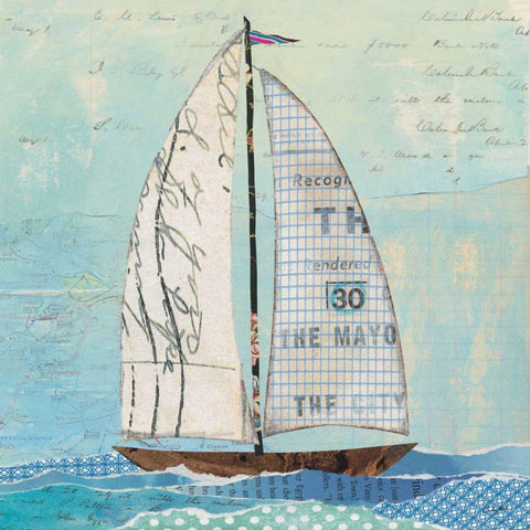 At the Regatta III Sail Sq White Modern Wood Framed Art Print with Double Matting by Prahl, Courtney