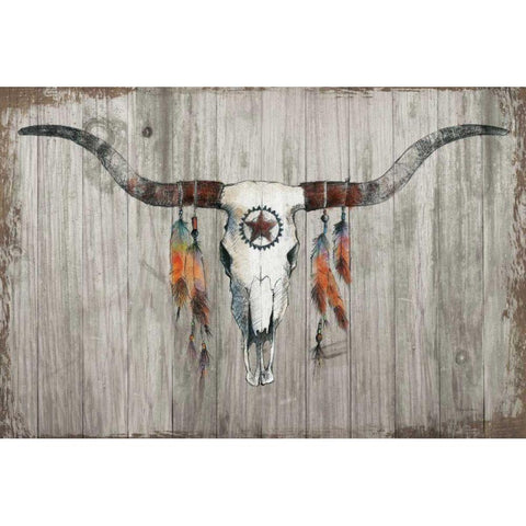 Longhorn on Dark Gray Wood Gold Ornate Wood Framed Art Print with Double Matting by Tillmon, Avery