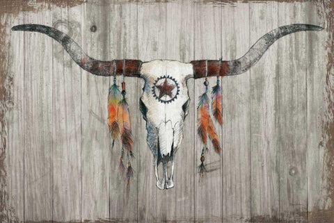 Longhorn on Dark Gray Wood White Modern Wood Framed Art Print with Double Matting by Tillmon, Avery