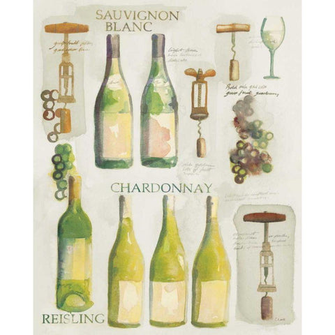 White Wine Collage on White Black Modern Wood Framed Art Print with Double Matting by Clark, Michael