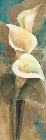 Calla Lily Trio Panel Black Ornate Wood Framed Art Print with Double Matting by Hristova, Albena