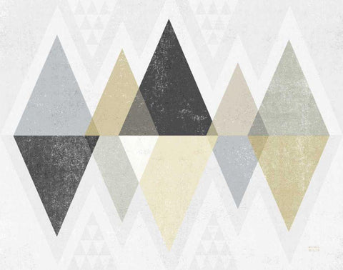 Mod Triangles II Archroma Black Ornate Wood Framed Art Print with Double Matting by Mullan, Michael