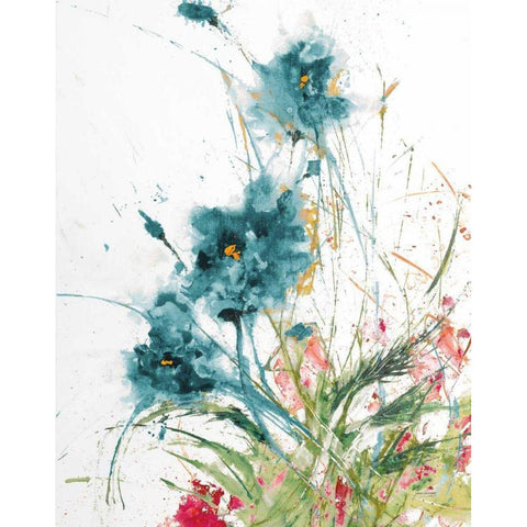 Flora Blue Crop on White Black Modern Wood Framed Art Print with Double Matting by Griggs, Jan