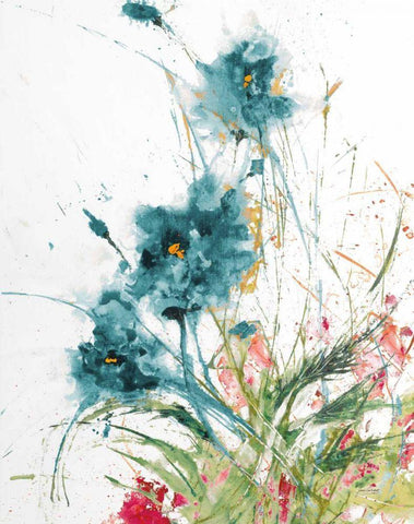 Flora Blue Crop on White Black Ornate Wood Framed Art Print with Double Matting by Griggs, Jan