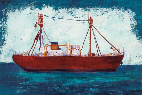 Nantucket Lightship Navy no Words Black Ornate Wood Framed Art Print with Double Matting by Averinos, Melissa