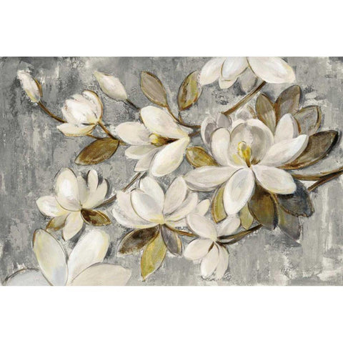 Magnolia Simplicity Neutral Gray Gold Ornate Wood Framed Art Print with Double Matting by Vassileva, Silvia