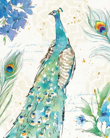 Peacock Garden I Black Ornate Wood Framed Art Print with Double Matting by Tavoletti, Anne