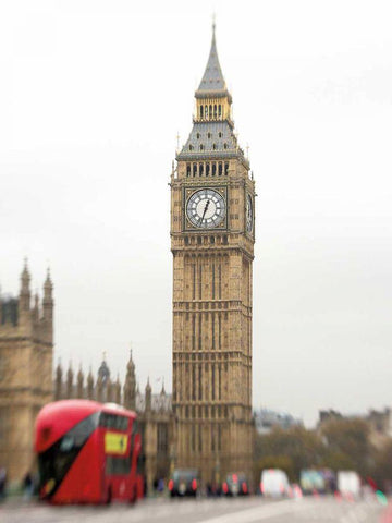 Big Ben Bus Black Ornate Wood Framed Art Print with Double Matting by Bevan, Keri