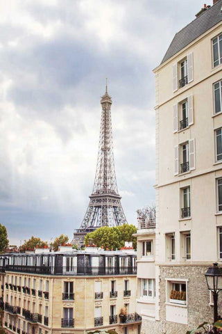 Eiffel View I White Modern Wood Framed Art Print with Double Matting by Marshall, Laura