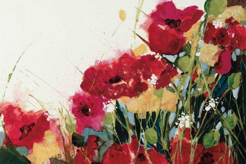 Poppies and Flowers on White Black Ornate Wood Framed Art Print with Double Matting by Griggs, Jan