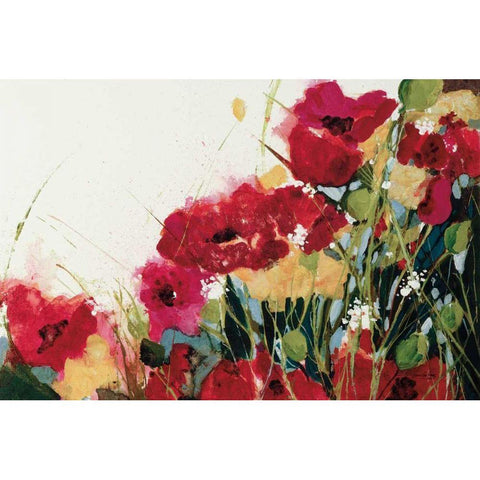 Poppies and Flowers on White Black Modern Wood Framed Art Print by Griggs, Jan