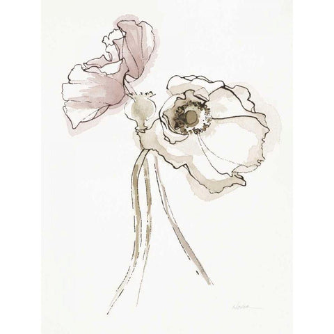 Three Somniferums Poppies Neutral II Black Modern Wood Framed Art Print with Double Matting by Novak, Shirley