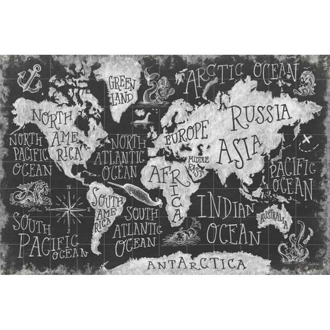 Mythical Map I Black Modern Wood Framed Art Print by Urban, Mary