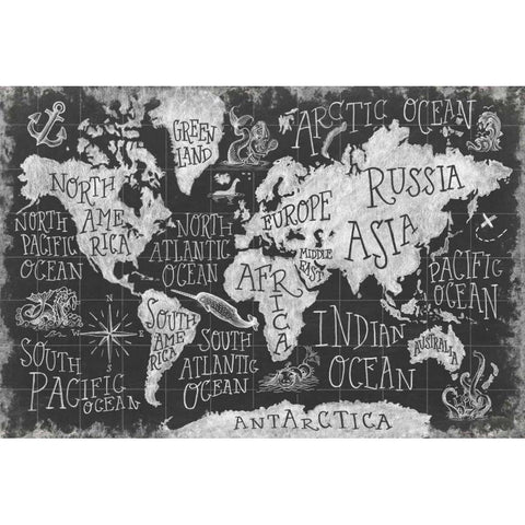 Mythical Map I Black Modern Wood Framed Art Print by Urban, Mary