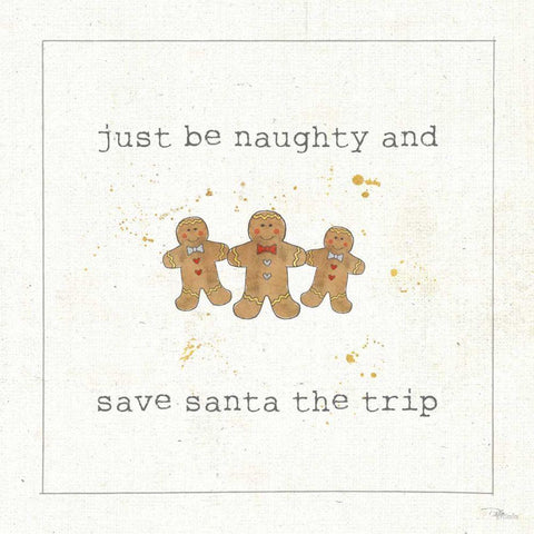 Christmas Cuties VI - Just be Naughty and Save Santa the Trip Gold Ornate Wood Framed Art Print with Double Matting by Pela Studio