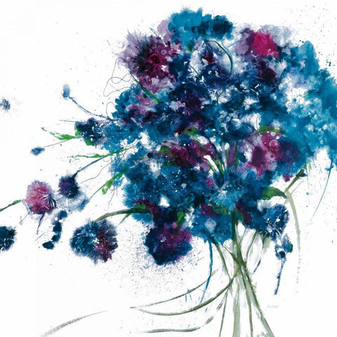 Blue Bouquet Crop White Modern Wood Framed Art Print with Double Matting by Griggs, Jan