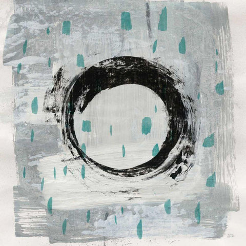 Zen Circle I Crop with Teal Black Modern Wood Framed Art Print with Double Matting by Averinos, Melissa