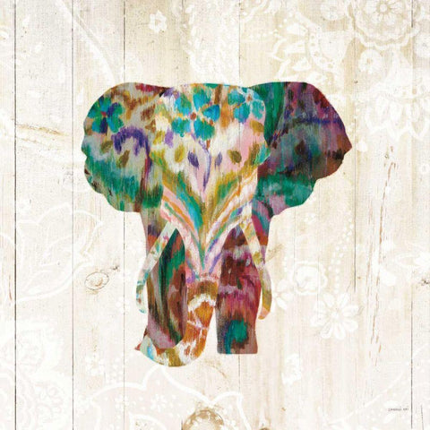 Boho Paisley Elephant III Gold Ornate Wood Framed Art Print with Double Matting by Nai, Danhui