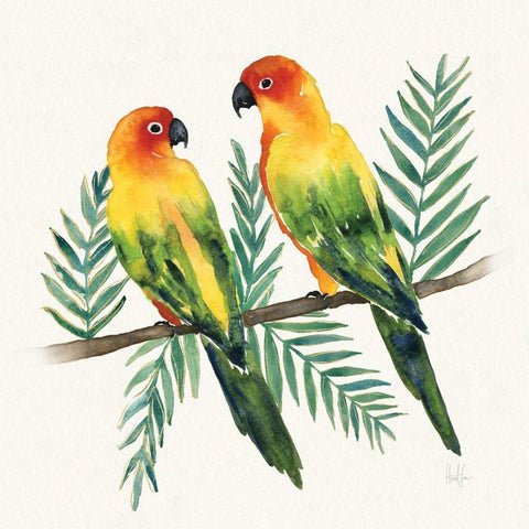 Tropical Fun Bird III Leaves Black Modern Wood Framed Art Print by Sussman, Harriet