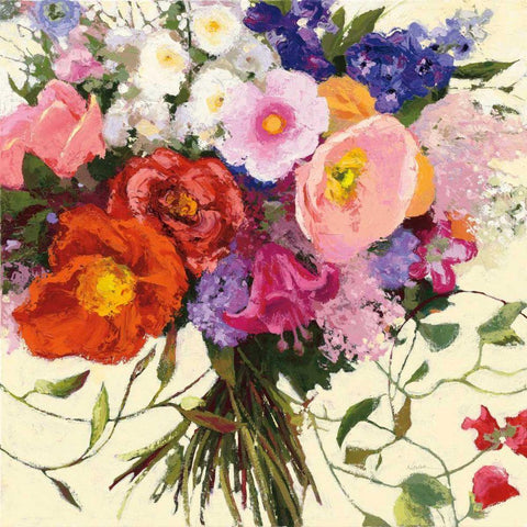 Bouquet de Printemps White Modern Wood Framed Art Print with Double Matting by Novak, Shirley