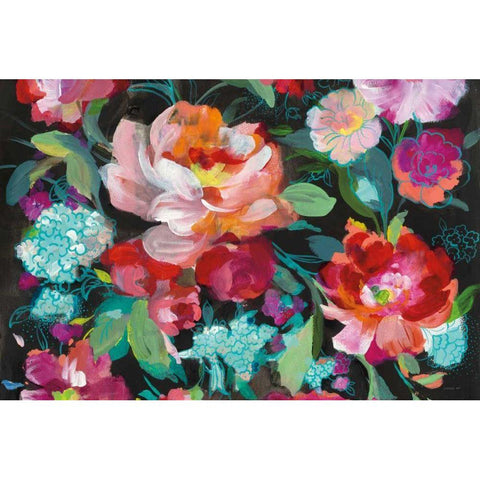 Bright Floral Medley Crop Black Modern Wood Framed Art Print with Double Matting by Nai, Danhui