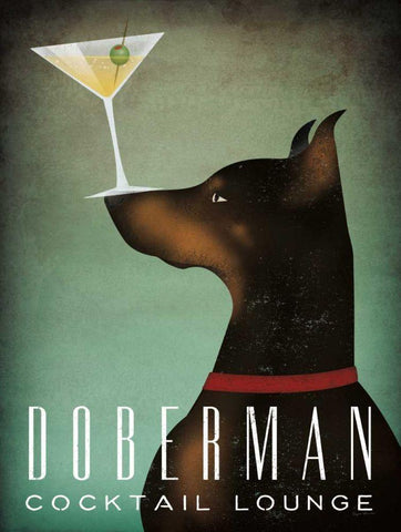 Doberman Martini White Modern Wood Framed Art Print with Double Matting by Fowler, Ryan