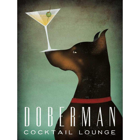 Doberman Martini Gold Ornate Wood Framed Art Print with Double Matting by Fowler, Ryan