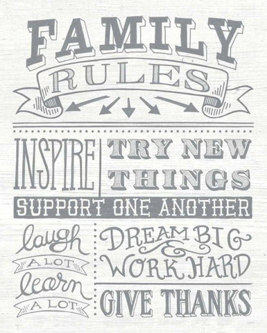 Family Rules II Gray Words Black Ornate Wood Framed Art Print with Double Matting by Urban, Mary