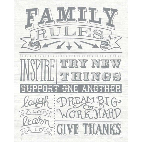 Family Rules II Gray Words Black Modern Wood Framed Art Print with Double Matting by Urban, Mary