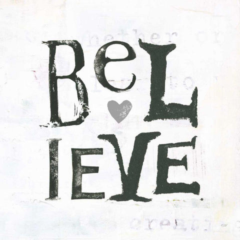 Believe Gray Hearts Black Ornate Wood Framed Art Print with Double Matting by Day, Kellie