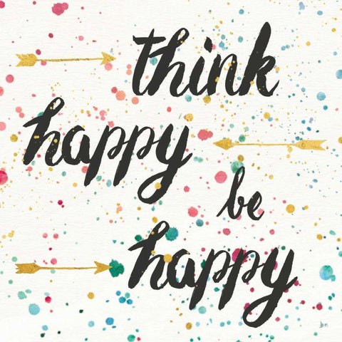 Think Happy II White Modern Wood Framed Art Print with Double Matting by Aiken, Jess