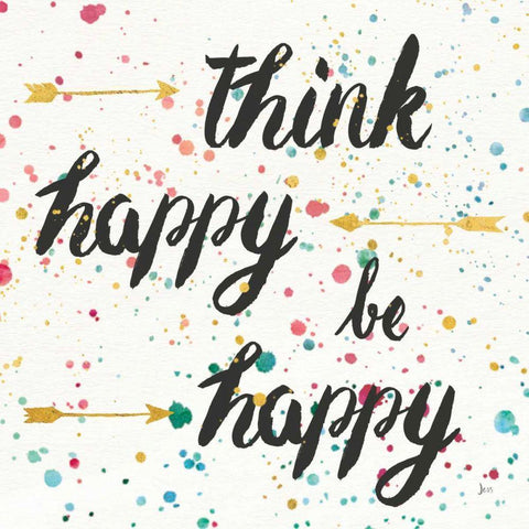 Think Happy II White Modern Wood Framed Art Print with Double Matting by Aiken, Jess