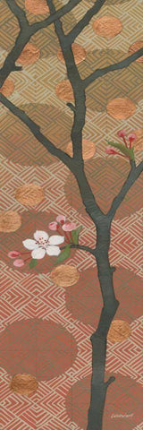 Cherry Blossoms Panel II One Blossom Black Ornate Wood Framed Art Print with Double Matting by Lovell, Kathrine