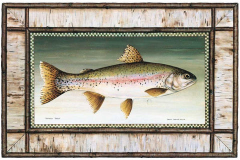 Rainbow Trout Birch Border Black Ornate Wood Framed Art Print with Double Matting by Brown, David Carter