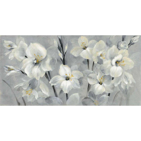 Flowers on Gray White Modern Wood Framed Art Print by Vassileva, Silvia