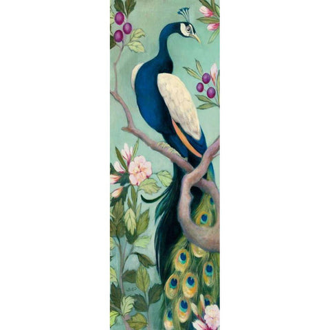 Pretty Peacock I Crop Black Modern Wood Framed Art Print with Double Matting by Purinton, Julia