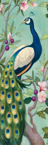 Pretty Peacock II Crop White Modern Wood Framed Art Print with Double Matting by Purinton, Julia