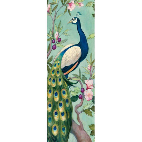 Pretty Peacock II Crop Black Modern Wood Framed Art Print with Double Matting by Purinton, Julia