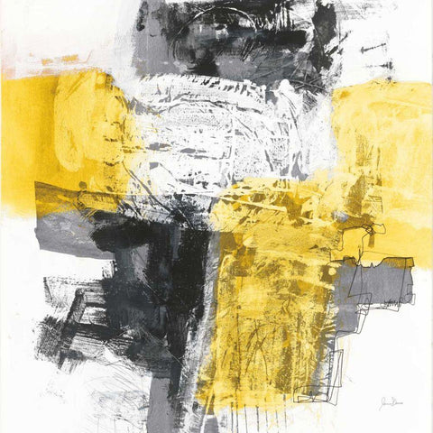 Action I Yellow and Black Sq Black Modern Wood Framed Art Print by Davies, Jane