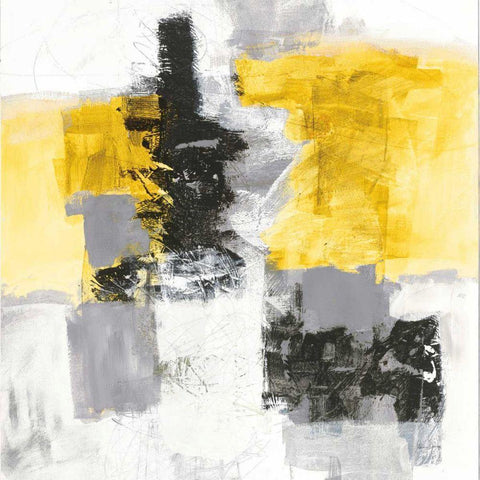Action II Yellow and Black Sq White Modern Wood Framed Art Print by Davies, Jane