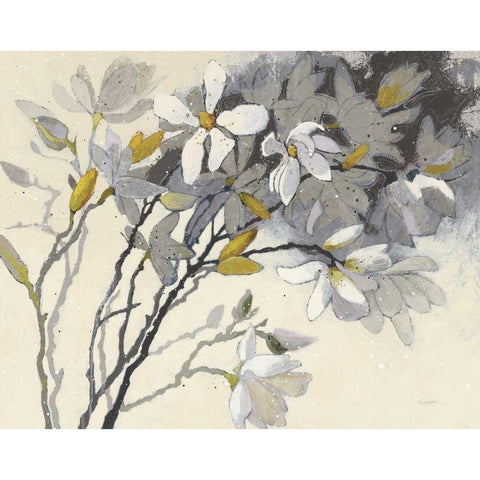 Magnolias Yellow Gray Gold Ornate Wood Framed Art Print with Double Matting by Novak, Shirley