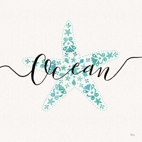 Sea Charms I Teal Black Ornate Wood Framed Art Print with Double Matting by Charron, Veronique
