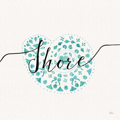 Sea Charms IV Teal White Modern Wood Framed Art Print with Double Matting by Charron, Veronique