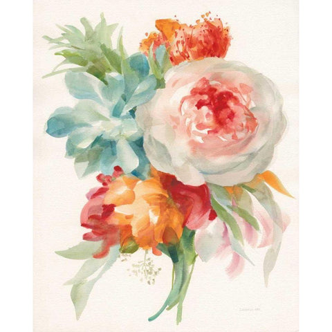 Garden Bouquet I Orange Red Gold Ornate Wood Framed Art Print with Double Matting by Nai, Danhui