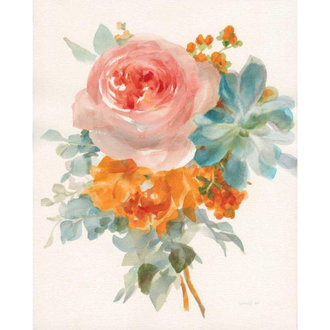 Garden Bouquet II Orange Red Gold Ornate Wood Framed Art Print with Double Matting by Nai, Danhui