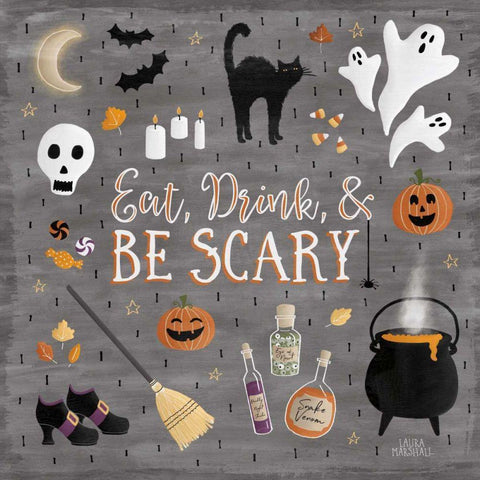 Haunted Halloween I White Modern Wood Framed Art Print by Marshall, Laura