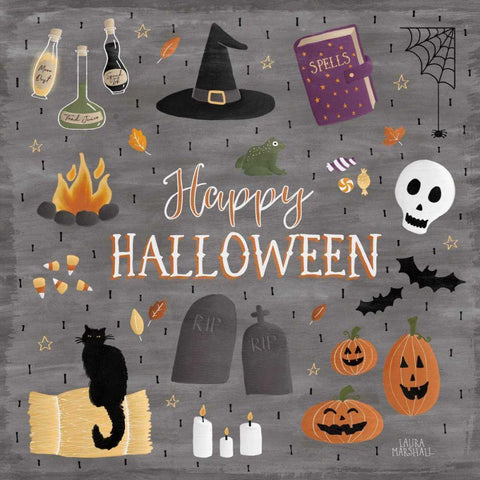 Haunted Halloween II White Modern Wood Framed Art Print by Marshall, Laura