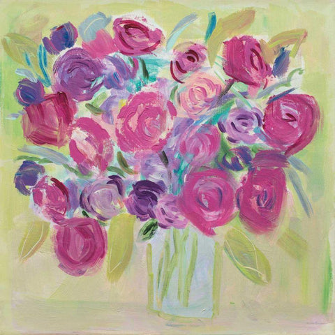 Pink Roses Flower White Modern Wood Framed Art Print with Double Matting by Zaman, Farida